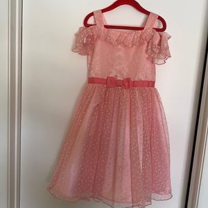 Beautiful Jona Michelle polka dot pink formal dress for girl.